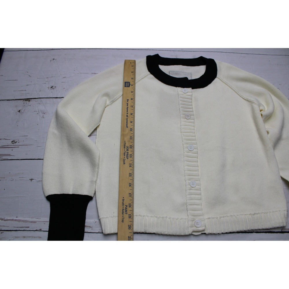 Unbranded Knit Button Down Cardigan White Black Trim S Preppy - Picture 4 of 7